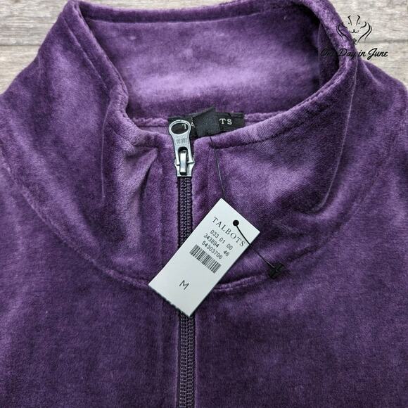 Talbots Velour Zip Front Sweatshirt Size M - Picture 2 of 5